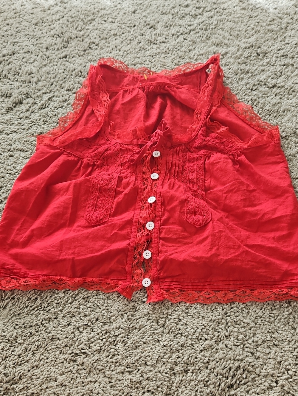 Red Lace-Trim Button-Front Women's Tank Top